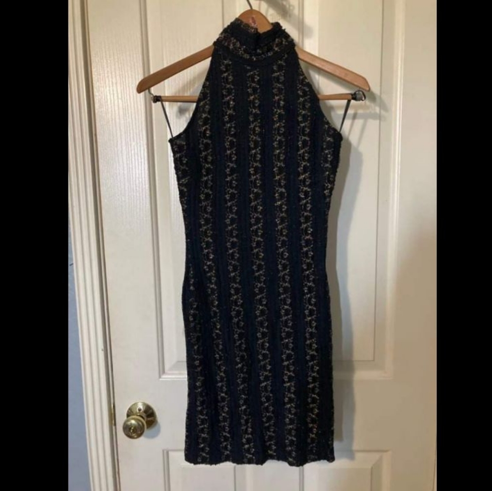 Torn By Ronny Kobo black and gold mini dress